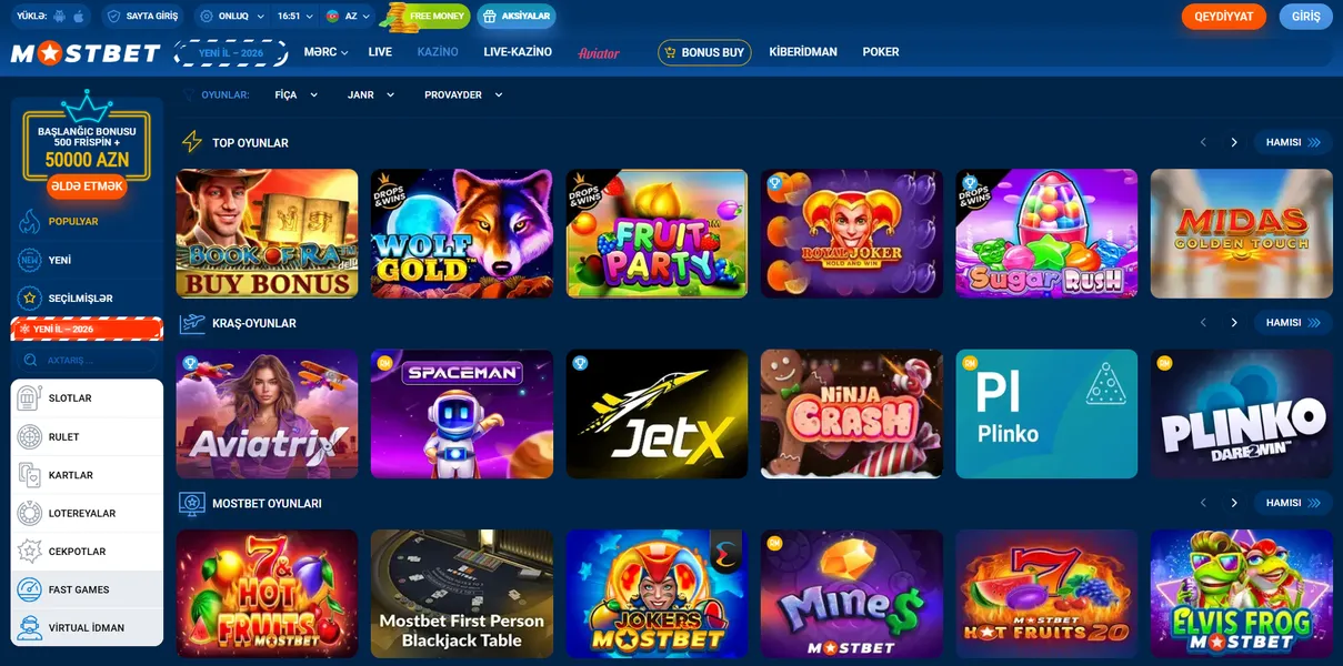 Jackpot və provayderlər üzrə seçim